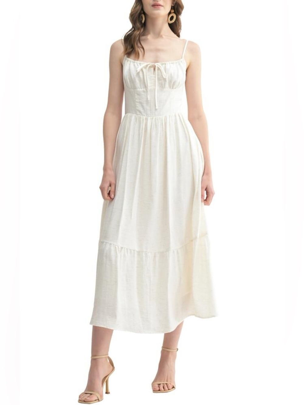 All in favor Lightweight Cream Spaghetti-Strap Midi Dress